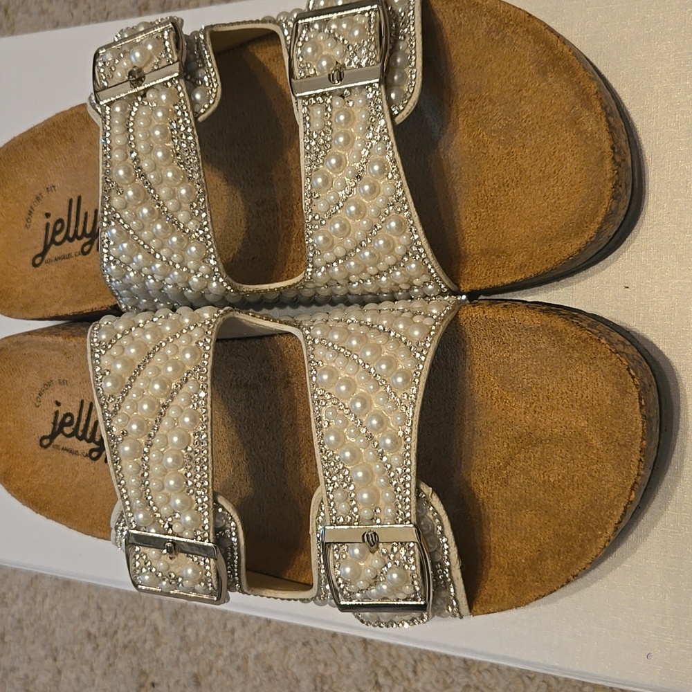Jellypop Cream Pearl Buckle Sandals - Picture 6 of 6